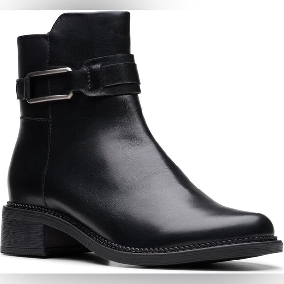 NIB Clarks Collection Maye Bella Black Leather Ankle Boots • Women's Size 9 - Picture 7 of 8